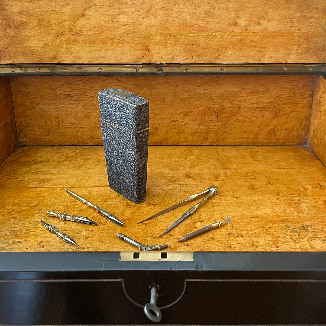 W. Harris & Co Drawing Instruments In Fish Skin Case 1815-41 ANTIQUE